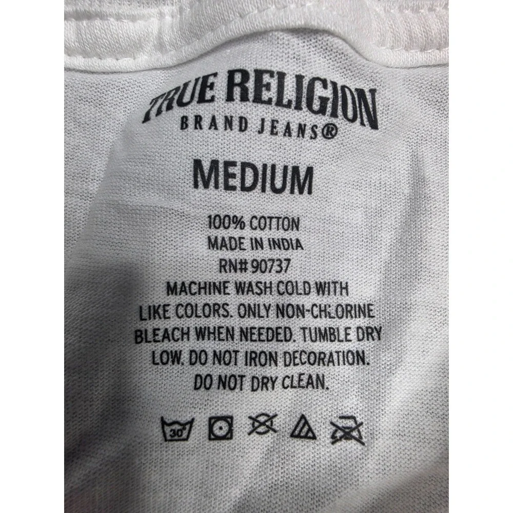 True Religion T-Shirt Men's Medium White 100% Cotton Logo Short Sleeve Crew Neck